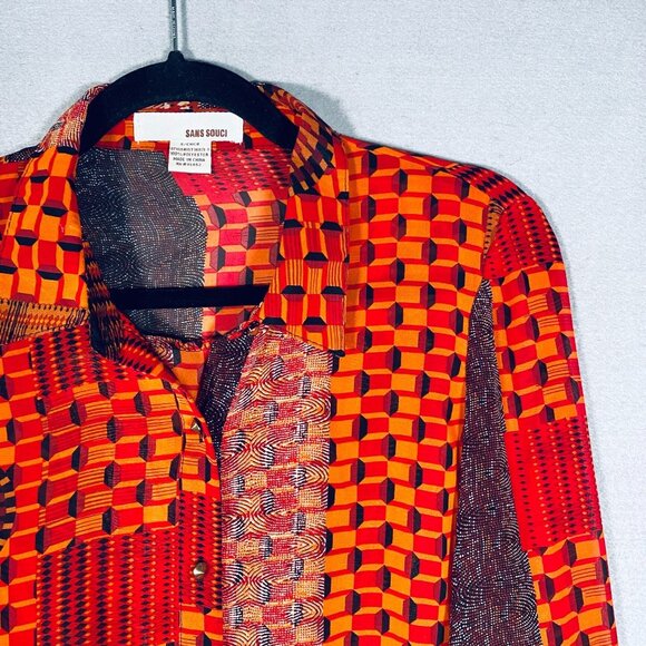 Sans Souci Top Womens S Red Stretch Spiked Buttons Career Artsy - Picture 4 of 12